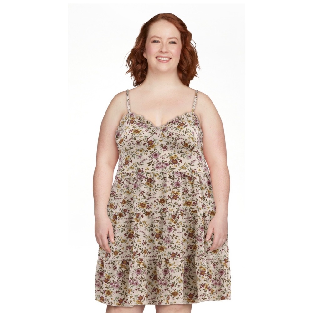NoBo Ditsy Blossom Floral Tiered Bustier Smocked Flowy Dress Boho Romantic XL